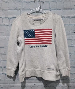 Life Is Good Big Flag Fleece Crew Sweatshirt Kids Medium - Picture 1 of 9
