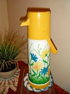 Aladdin Vintage Pump A Drink P150 Thermos Yellow Floral Fantasy Decor 70's Retro - Picture 1 of 6