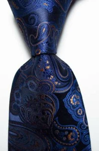 New Classic Paisley Dark Blue Brown JACQUARD WOVEN Silk Men's Tie Necktie - Picture 1 of 2