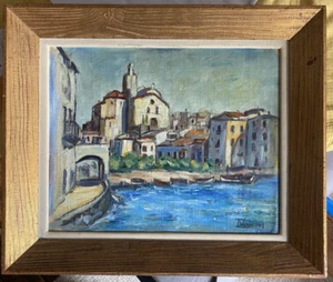 Oil Painting Mediterranean Port Church Old Town ° Unlesrlich Signed - Picture 1 of 7