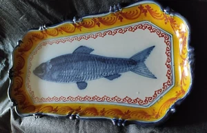 Ancienne Assiette Poisson Porcelaine 28x13cm Signé Peint Main Makkum no.529 Occ. - Bild 1 von 16
