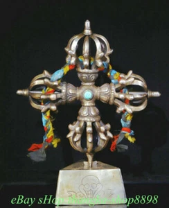 Antico pestello Phurba 15,3" ferro tibetano turchese buddismo Vajra Holde Fa Qi - Foto 1 di 9
