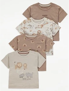 Baby Boys Safari Animal Print T-Shirts 4 Pack - Picture 1 of 5