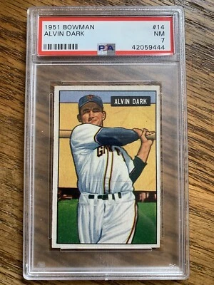Tarjeta de béisbol 1951 Bowman MLB #14 Alvin Dark PSA 7 casi nueva Foto 1 de 2