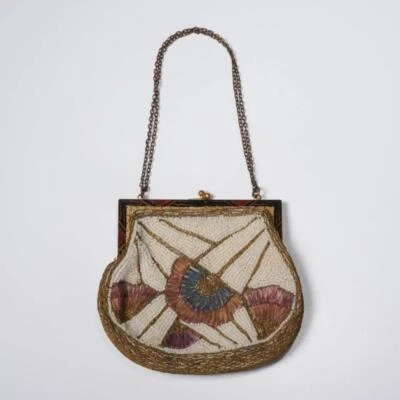 Antiguo Bolso de Noche Francés Microcuentas Bordado Malva Dorado 5x6" Foto 1 de 4