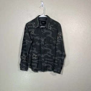 Rails Women Loren Olive Gold Star Embroidery Shirt Military Camo Linen Medium - Picture 1 of 6