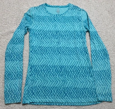 Tasc 女式小号 T 恤蓝色几何竹棉性能长袖 — 第 1/4 张图片