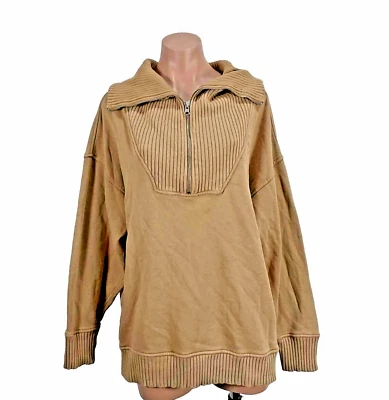 Moletom feminino Aerie algodão M nude tamanho grande até a terra quarto de zíper - Imagem 1 de 4