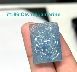 71.86 Ct Natural Aquamarine Flower Carving AAA Quality Loose Aquamarine Gemstone - Picture 1 of 4
