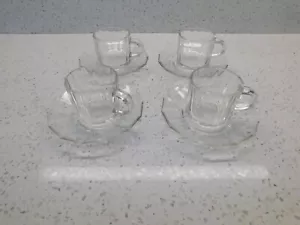 Bormioli Vitrosax Italy Espresso Cups and Saucers Clear Glass 4 Sets - Picture 1 of 6