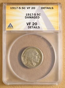 1917 S Buffalo Nickel ANACS VF 20 Details - Picture 1 of 4