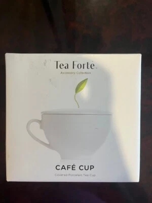 New Tea Forte Cup White Ceramic Cafe Tea Cup w/ Hole in Lid - Image 1 of 3