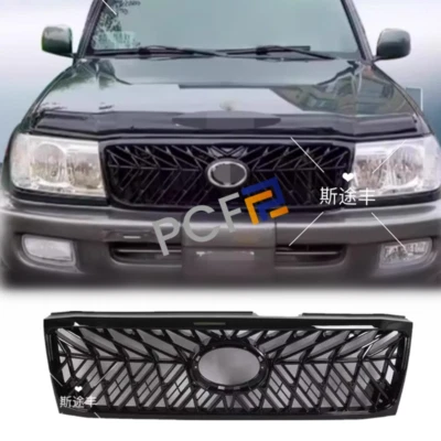 Cubierta de rejilla del capó central del parachoques delantero negro brillante para Toyota Land Cruiser LC100 Foto 1 de 4