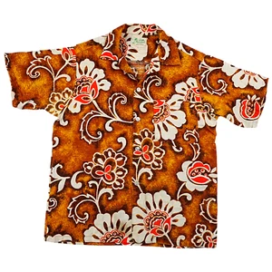 Vintage Hawaiian Shirt Mens Small/14 Barkcloth Orange 60s 70s Camp Floral Tiki - Picture 1 of 13