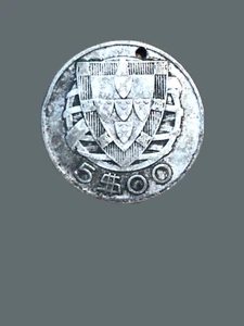1947 Portugal 5 Escudos Silver Coin - F (Fine) condition - Picture 1 of 2