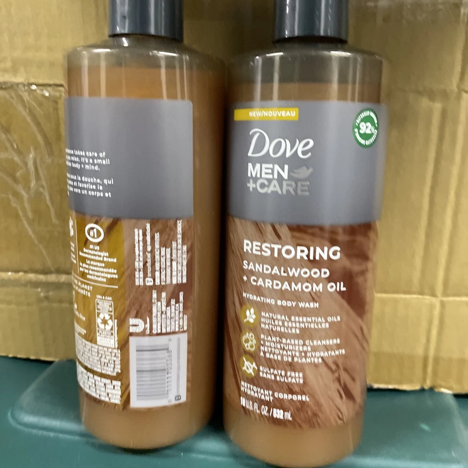(3) Dove Men Care Restoring Liquid Body Wash Sandalwood Cardamom Oil 18 oz