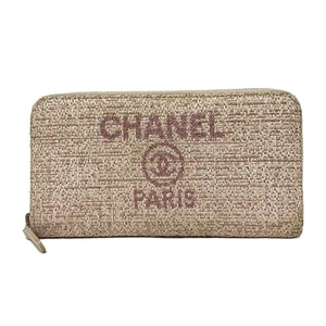 Auth CHANEL Deauville Line - Pink Raffia Grossgrain Long Wallet - Picture 1 of 6