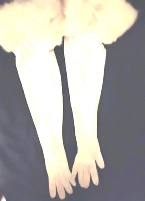 23"White Kid Leather Wedding Opera Gloves Top 4"White Mink Cuff Mint 7.5 Custom  - Image 1 of 4