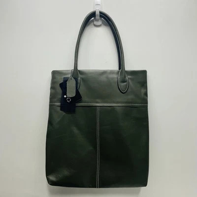 Mia Mia Green Solid Leather Tote Double Strap Zipper Silver Hardware Purse Bag - Image 1 of 4