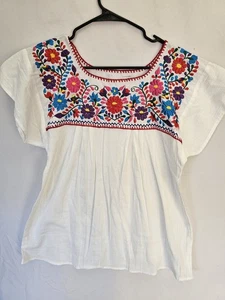 Bestickte Bluse, Bauernbluse, geblümt, mexikanische Bluse, handgefertigt weiß - Bild 1 von 10