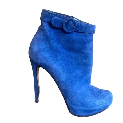 NICHOLAS KIRKWOOD Stiletto Suede Boot w Wavy Heel Blue Belted Size 39 9 ITALY - Image 1 of 4