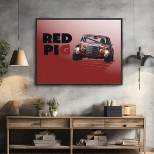Red Pig 300 SEL Rennwagen Poster Mercedes AMG Geschichte Wandbild Druck Fans Geschenk - Bild 1 von 22