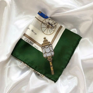 RARE CELINE Silk Scarf Green Vintage Women's Auth Excellent from Japan - Picture 1 of 10