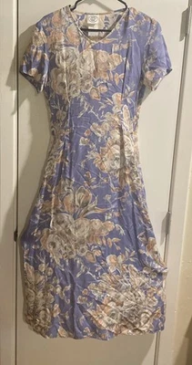 Laura Ashley 1990s Dusty Lavender Ditsy Floral Print Rayon Dress Long Aline - Image 1 of 4
