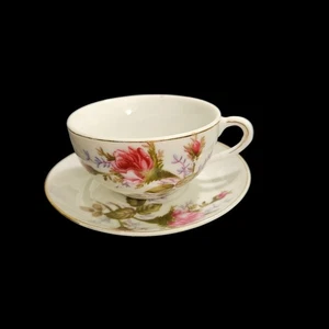 Vintage Japan Crane Mark Teacup & Saucer Pink Roses Gold Trim Set of 3 - Picture 1 of 6