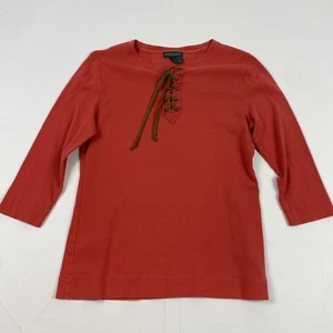Lauren Jeans Company Shirt Womens Large Red Lace Up Cotton Pullover Top Casual - Picture 1 of 7