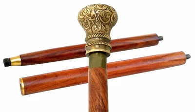 Antique Brown Shaft Wooden Cane Victorian Style Brass Knob Handle, Tariff free - Image 1 of 4