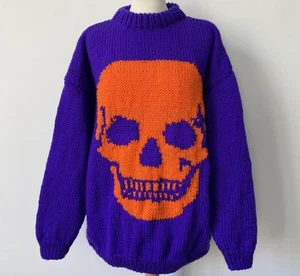 Goth Orange Skull On A Purple Background Hand Knitted - Picture 1 of 1