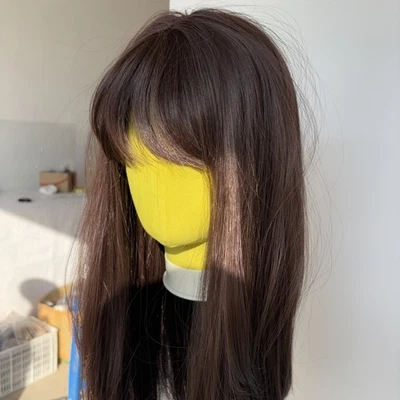 Long Straight Dark brown Women Heat Resistant Hair Soft Cosplay Wigs With Bangs - Image 1 of 4