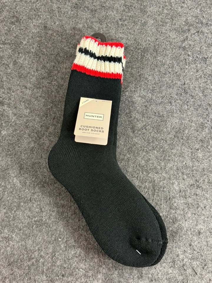 NUEVO CON ETIQUETAS HUNTER Mujer Calcetines Bota Acolchados 2 Pares OSFM Negro Rojo Blanco Foto 1 de 3