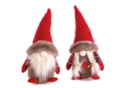 BIANCHERIAWEB Coppia Gnomi Arredo Natale Set 2 Decorazioni Natalizie Orkas 30 cm