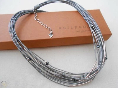 Collar con cordón de cuero de vidrio hematita de plata esterlina SILPADA N2146 RETRO Foto 1 de 4