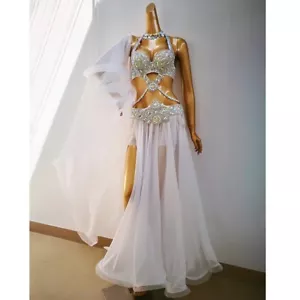 White Belly Dance Bollywood Outfit Set Sexy Women's Carnival Showgirl Costume - Picture 1 of 8
