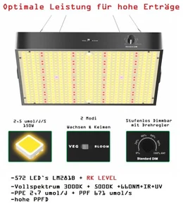 JUNG Upgrade PB1000 LED Grow Lampe 150 W pflanzenlampe Zimmerpflanzen Indoor Veg - Bild 1 von 9