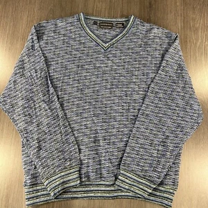 Jhane Barnes Pullover V-Ausschnitt Herren XL Muster Pulli gewebt Wollmischung Vintage - Bild 1 von 9