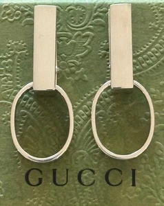 Gucci Oval Hoop Earrings Sterling Silver 925 Made in Italy Vintage - Picture 1 of 6