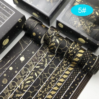 Washi Tape pacote com 10 rolos conjunto 3m preto e dourado faça você mesmo fita adesiva decorativa - Imagem 1 de 4