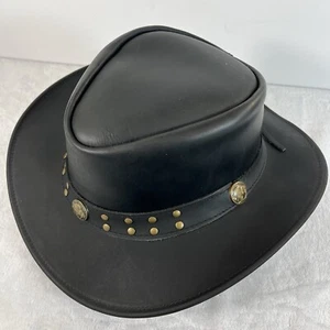 Leather Cowboy Western Hat With Buffalo Medallions - Picture 1 of 7