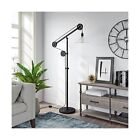 Henn&Hart Pulley System Floor Lamp With Ribbed Glass Shade In Blackened Bronz...