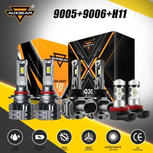 AUXBEAM 9005+9006+H11 Canbus LED Headlight Hi/Low+Fog Bulbs 6500K Combo F22 Q30 - Picture 1 of 12