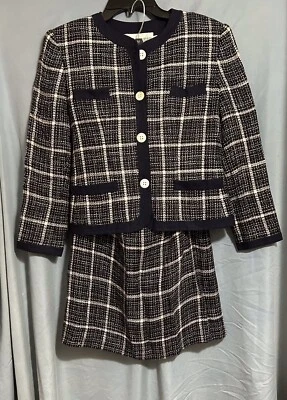 Vintage JH Collectibles Petite Skirt Suit Navy/White Jacket sz 4P Skirt sz 8P - Image 1 of 4