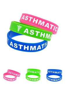 4x Kids Medical Alert Asthmatic Silicone Bracelets Asthma Awareness Wristbands - Picture 1 of 13