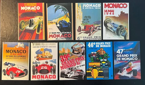 Formula One-Monaco Grand Prix-Collection of 9 New Old Stock Official Postcards Cover