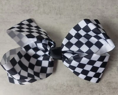 Niñas Niños Cinta Clip de Pelo Lazo Escolar Negro Blanco Accesorios Patinador a Cuadros Foto 1 de 4