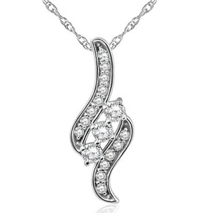 1/3ct 3-Stone Diamond Pendant 14 KT White Gold 18" Chain Womens Necklace - Picture 1 of 6