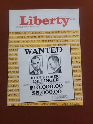 Liberty Magazine Fall 1972 John Dillinger Cover Nostalgia Crime Issue Foto 1 de 2